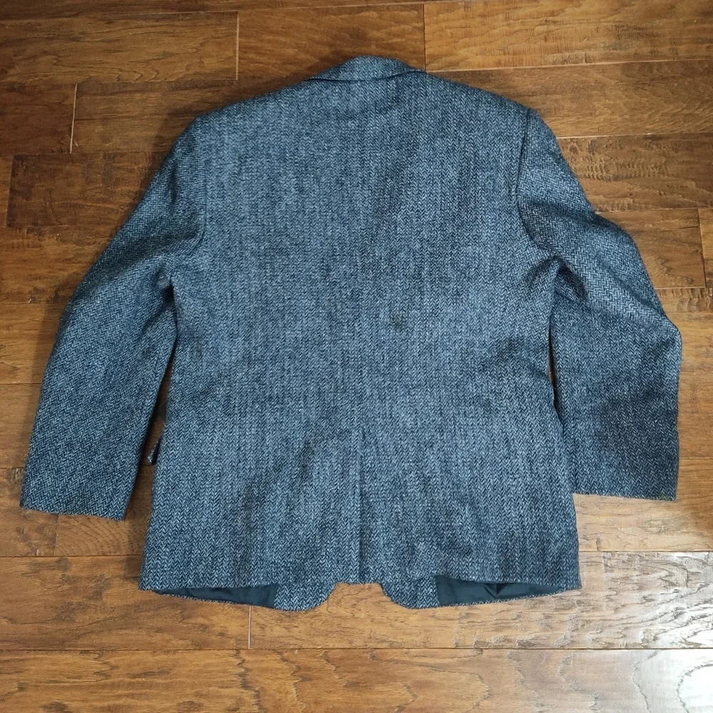 Harris Tweed Handwoven Scottish Wool Blazer 44R Leishman Gray Herringbone Union - Picture 3 of 9
